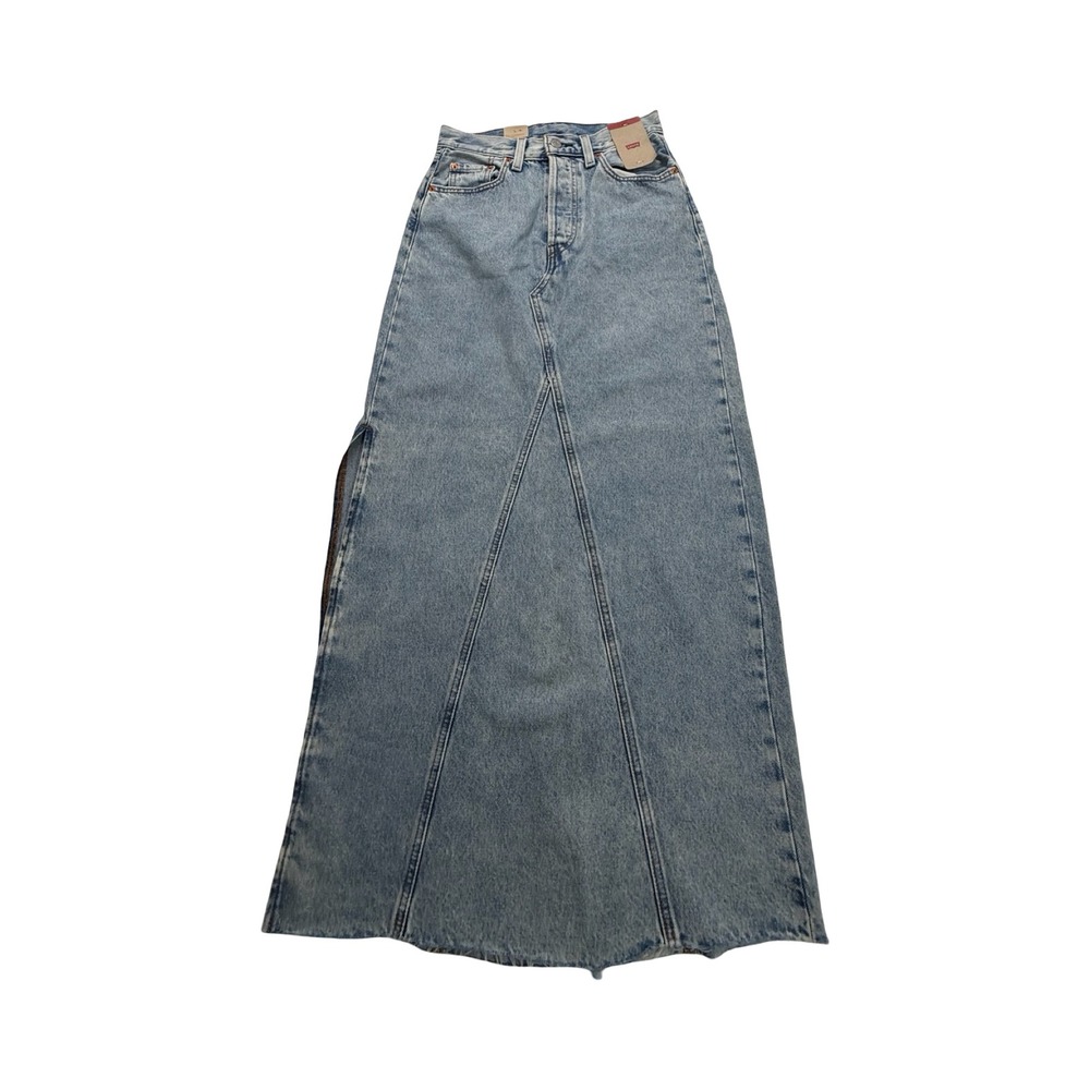 Levis Denim Maxi Skirt Womens 24 Light Blue Raw Hem Cotton Western
